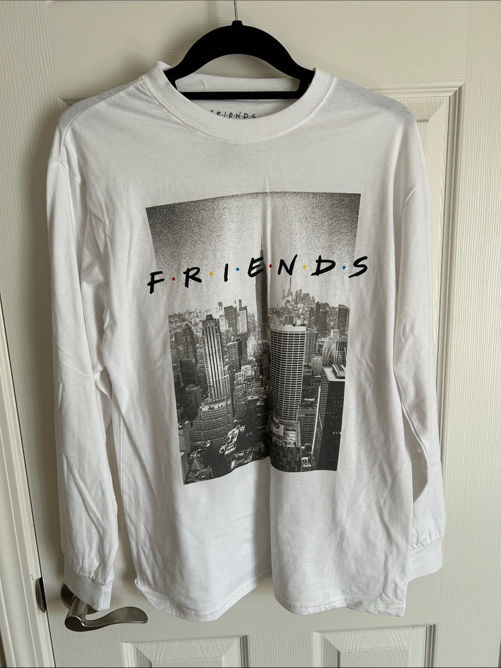FRIENDS White Long-Sleeve Graphic Tee with Multicolor Dot Accents